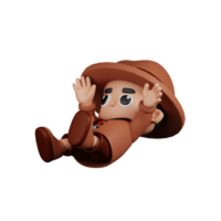 3d Character Detective Falling Pose. 3d render isolated on transparent backdrop. png