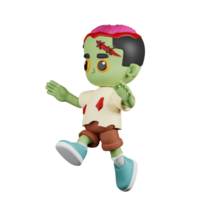 3d Character Zombie Jumping Pose. 3d render isolated on transparent backdrop. png