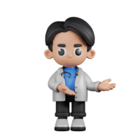 3d personaggio medico puntamento per qualcosa posa. 3d rendere isolato su trasparente sfondo. png