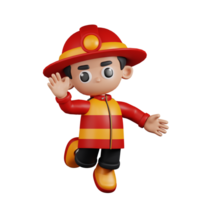 3d Character Firefighter Happy Pose. 3d render isolated on transparent backdrop. png