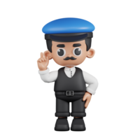 3d Character Driver Pointing Up Pose. 3d render isolated on transparent backdrop. png