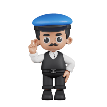 3d Character Driver Pointing Up Pose. 3d render isolated on transparent backdrop. png