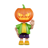 3d Character Pumpkin Hands Up Pose. 3d render isolated on transparent backdrop. png