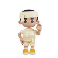 3d Character Mummy Hands Up Pose. 3d render isolated on transparent backdrop. png
