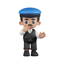 3d Character Driver Surprised Pose. 3d render isolated on transparent backdrop. png