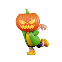 3d Character Pumpkin Ready To Jump Pose. 3d render isolated on transparent backdrop. png