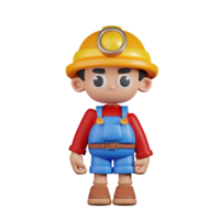 3d Character Miner Standing Pose. 3d render isolated on transparent backdrop. png