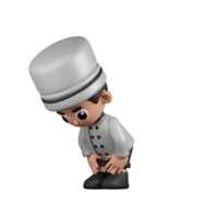 3d personagem chefe de cozinha levando uma pausa pose. 3d render isolado em transparente pano de fundo. png