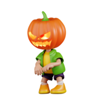 3d Character Pumpkin Having Eerie Gesture Pose. 3d render isolated on transparent backdrop. png