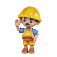 3d personaje constructor saludo pose. 3d hacer aislado en transparente fondo. png