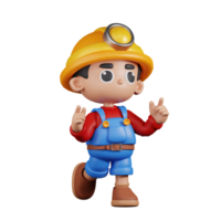 3d personagem mineiro sentindo-me feliz pose. 3d render isolado em transparente pano de fundo. png