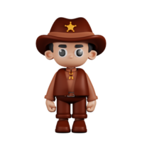 3d Character Sheriff Standing Pose. 3d render isolated on transparent backdrop. png