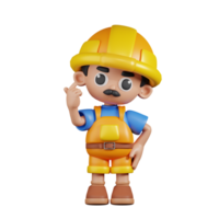 3d personagem construtor dando mini amor pose. 3d render isolado em transparente pano de fundo. png