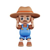 3d personnage agriculteur étourdi pose. 3d rendre isolé sur transparent toile de fond. png