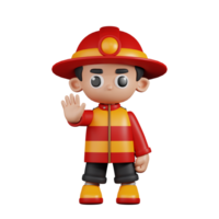 3d Character Firefighter Doing The Stop Sign Pose. 3d render isolated on transparent backdrop. png
