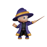 3d Character Wizard Looking Victorious Pose. 3d render isolated on transparent backdrop. png