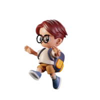 3d Character Student Jumping Pose. 3d render isolated on transparent backdrop. png