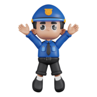 3d personaje policía saltando celebracion pose. 3d hacer aislado en transparente fondo. png