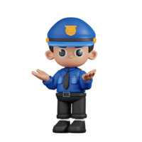 3d Charakter Polizist verwirrt Pose. 3d machen isoliert auf transparent Hintergrund. png