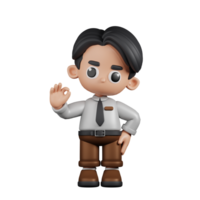 3d Character Businessman Giving Ok Sign Pose. 3d render isolated on transparent backdrop. png