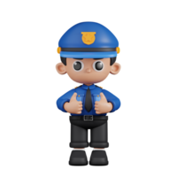 3d personaggio poliziotto mostrando pollici su posa. 3d rendere isolato su trasparente sfondo. png