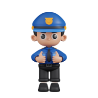 3d personagem policial mostrando polegares acima pose. 3d render isolado em transparente pano de fundo. png