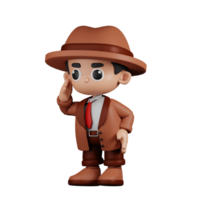 3d Character Detective Looking for Something Pose. 3d render isolated on transparent backdrop. png