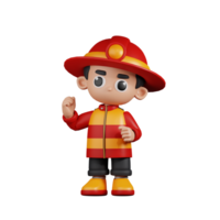 3d Character Firefighter Congratulation Pose. 3d render isolated on transparent backdrop. png