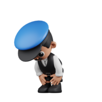 3d Character Driver Taking A Break Pose. 3d render isolated on transparent backdrop. png