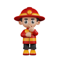 3d personaje bombero curioso pose. 3d hacer aislado en transparente fondo. png