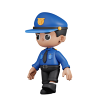 3d Character Policeman Walking Pose. 3d render isolated on transparent backdrop. png