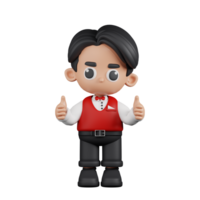 3d Character Waitress Giving A Thumb Up Pose. 3d render isolated on transparent backdrop. png