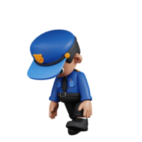 3d Character Policeman Tired Walk Pose. 3d render isolated on transparent backdrop. png