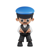 3d Character Driver Holding Something Pose. 3d render isolated on transparent backdrop. png