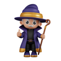 3d Character Wizard Giving A Thumb Up Pose. 3d render isolated on transparent backdrop. png