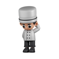 3d personagem chefe de cozinha preocupação pose. 3d render isolado em transparente pano de fundo. png