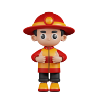 3d Character Firefighter Showing Thumbs Up Pose. 3d render isolated on transparent backdrop. png