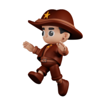 3d Character Sheriff Jumping Pose. 3d render isolated on transparent backdrop. png