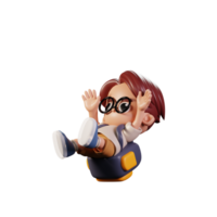 3d personagem aluna queda pose. 3d render isolado em transparente pano de fundo. png