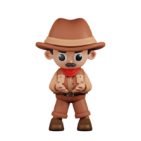 3d Character Cowboy Holding Something Pose. 3d render isolated on transparent backdrop. png