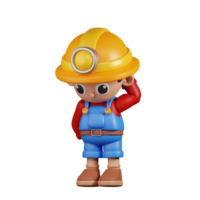 3d personagem mineiro preocupação pose. 3d render isolado em transparente pano de fundo. png