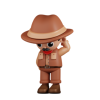 3d Character Cowboy Worry Pose. 3d render isolated on transparent backdrop. png