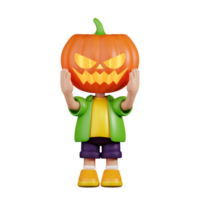 3d Character Pumpkin Has a Halloween Pose. 3d render isolated on transparent backdrop. png