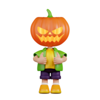 3d Character Pumpkin Showing Thumbs Up Pose. 3d render isolated on transparent backdrop. png