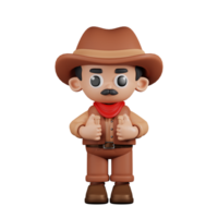 3d Character Cowboy Showing Thumbs Up Pose. 3d render isolated on transparent backdrop. png