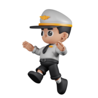 3d Character Pilot Jumping Pose. 3d render isolated on transparent backdrop. png