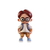 3d Character Student Hero Stance Pose. 3d render isolated on transparent backdrop. png