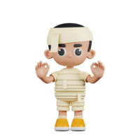 3d Character Mummy Giving Ok Hand Gesture Pose. 3d render isolated on transparent backdrop. png