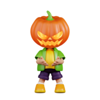 3d Character Pumpkin Holding Something Pose. 3d render isolated on transparent backdrop. png