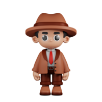 3d Character Detective Standing Pose. 3d render isolated on transparent backdrop. png